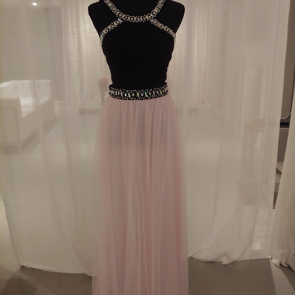 Blondie Nights 2 Piece Black and Pink Prom Dress